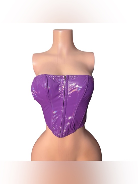 Tops - Shiny Purple Strapless Vinyl Corset Top